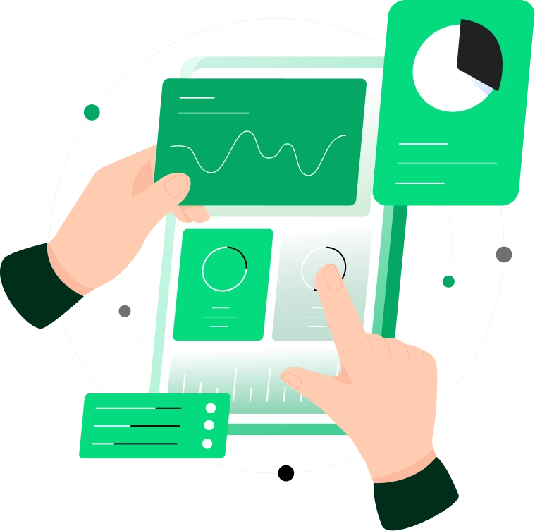 A trio of confident, smiling individuals standing together, backed by dialogue bubbles, possibly representing the social assurance and security provided by having personal cyber insurance.