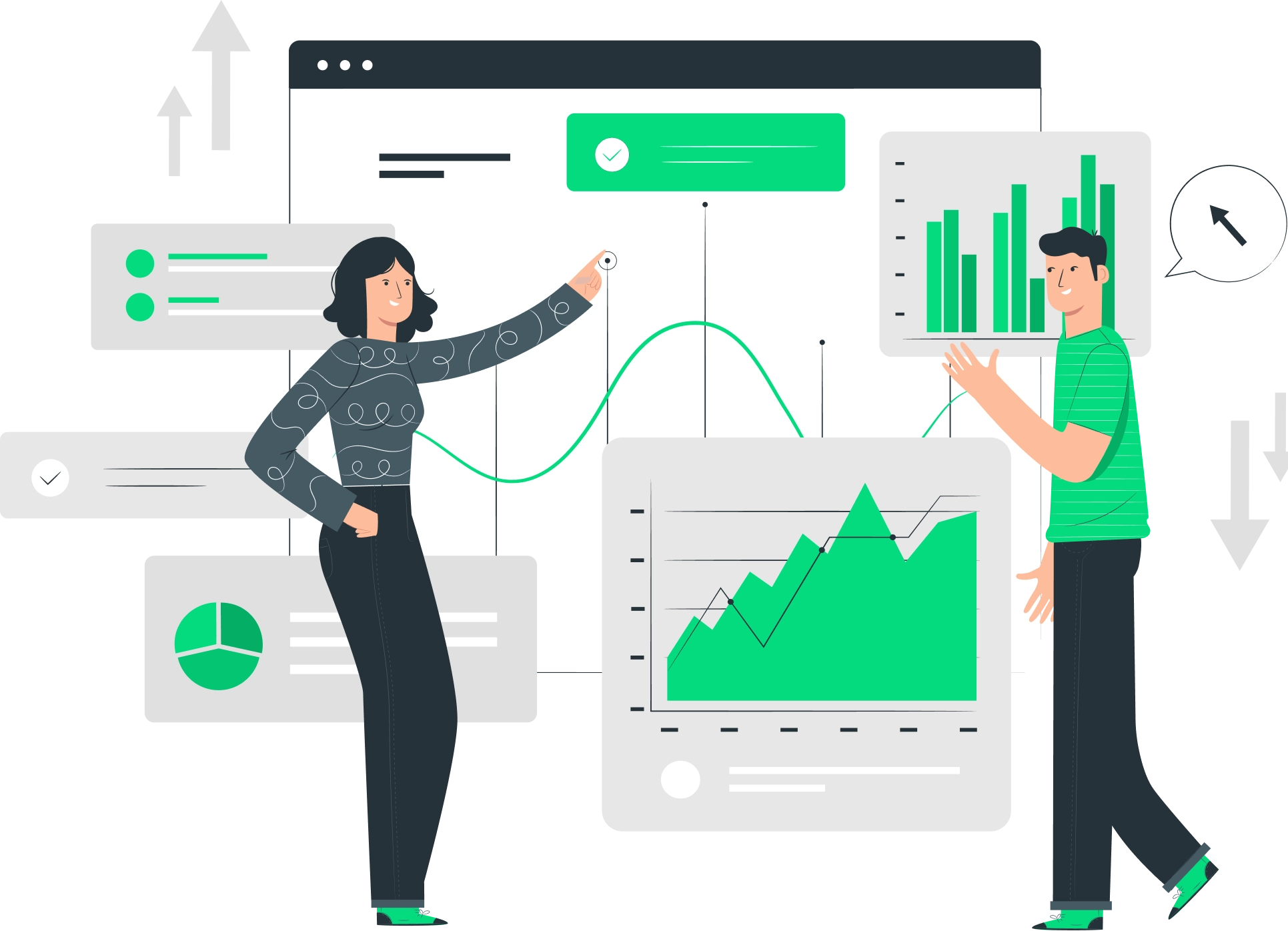 The image shows a thoughtful man in a green shirt and dark pants, standing beside a large green question mark. Small white question marks float around him, set against a dark background with decorative leaves.